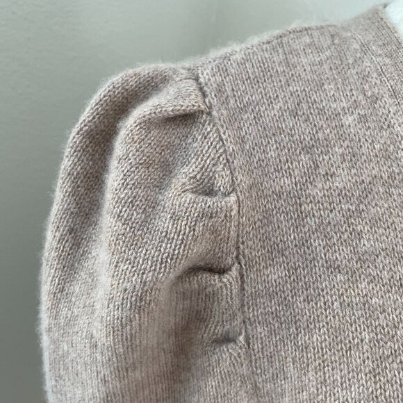 Saks Fifth Avenue Womens Large Puff Sleeve Cashmere Cardigan Light Brown Knit - Picture 3 of 9